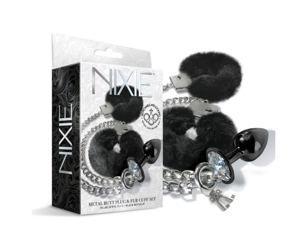 NIXIE Metal Plug & Furry cuff Set M Blk